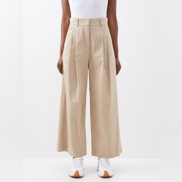 NWT Weekend Max Mara Agamia Cotton Wide Leg Pleated Trouser Pant Tan Size 4